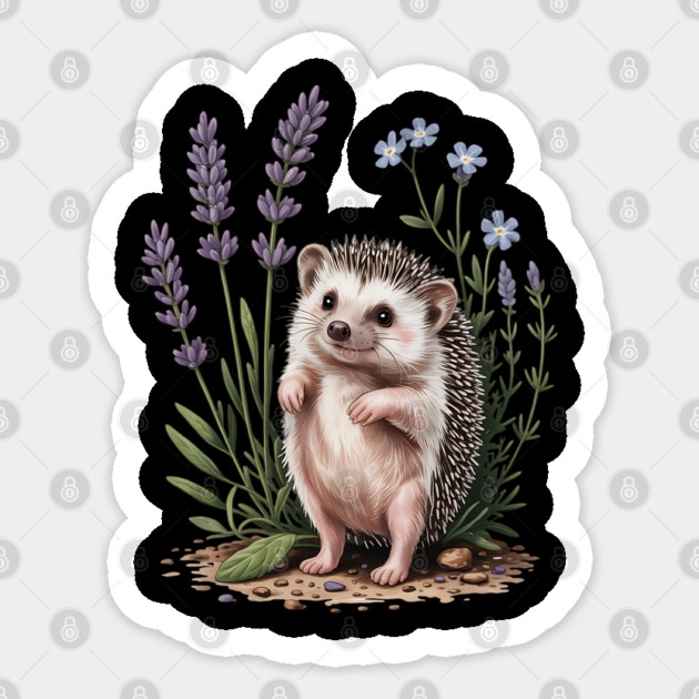 Cute Hedgehog with Lavender and Blue Wildflowers Sticker by BirdsnStuff