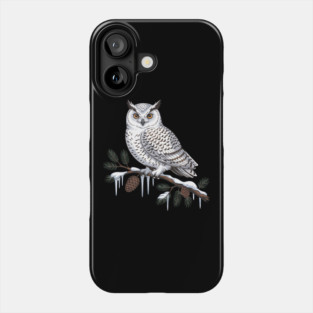 Snowy Owl on Icy Pine Branch Vintage Winter Art Phone Case