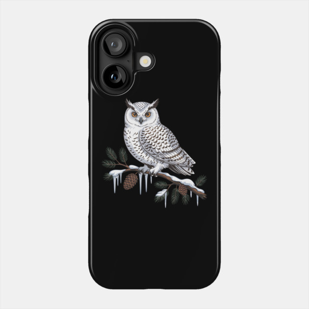 Snowy Owl on Icy Pine Branch Vintage Winter Art Phone Case by BirdsnStuff