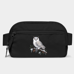Snowy Owl on Icy Pine Branch Vintage Winter Art Bag