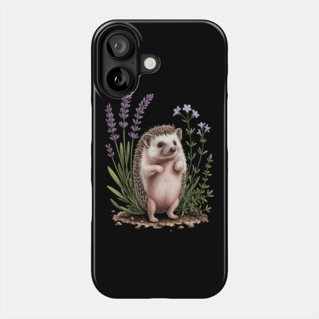 Cute Hedgehog with Lavender Wildflowers Phone Case by BirdsnStuff