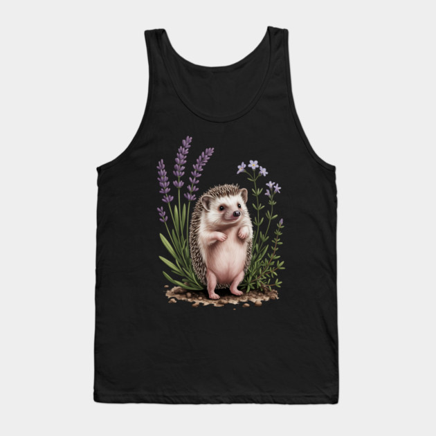Cute Hedgehog with Lavender Wildflowers Tank Top by BirdsnStuff