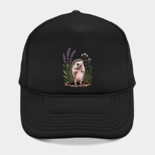 Cute Hedgehog with Lavender Wildflowers Hat