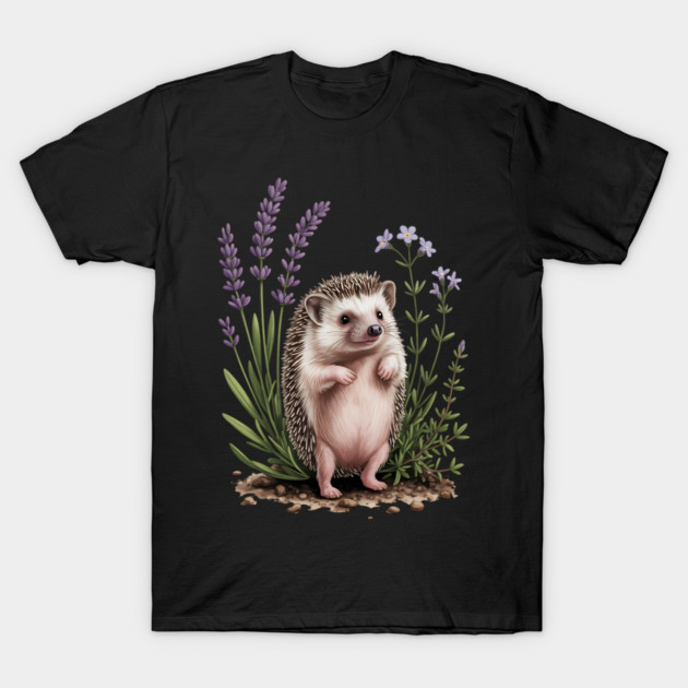 Cute Hedgehog with Lavender Wildflowers T-Shirt by BirdsnStuff