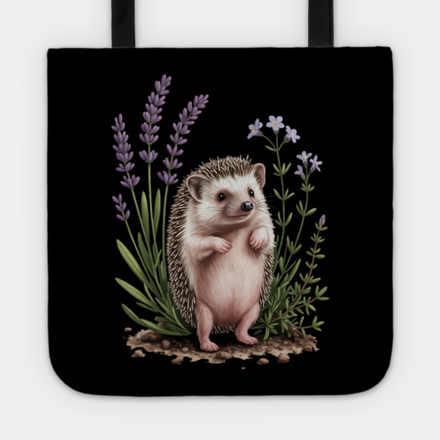 Cute Hedgehog with Lavender Wildflowers Tote by BirdsnStuff