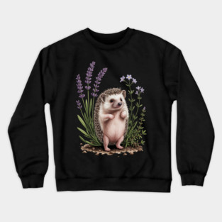 Cute Hedgehog with Lavender Wildflowers Crewneck Sweatshirt