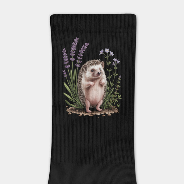 Cute Hedgehog with Lavender Wildflowers by BirdsnStuff