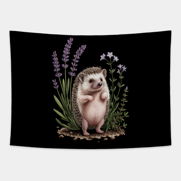 Cute Hedgehog with Lavender Wildflowers Tapestry by BirdsnStuff