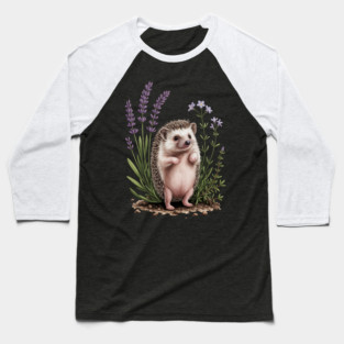 Cute Hedgehog with Lavender Wildflowers Baseball T-Shirt