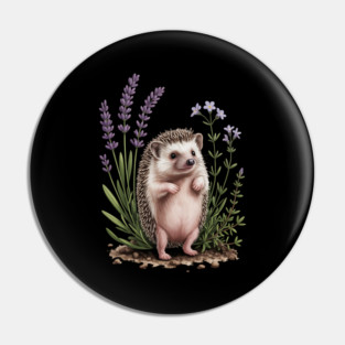 Cute Hedgehog with Lavender Wildflowers Pin