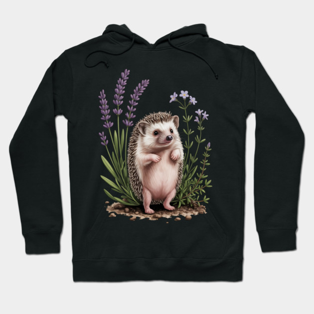 Cute Hedgehog with Lavender Wildflowers Hoodie by BirdsnStuff