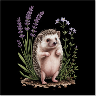 Cute Hedgehog with Lavender Wildflowers Posters and Art