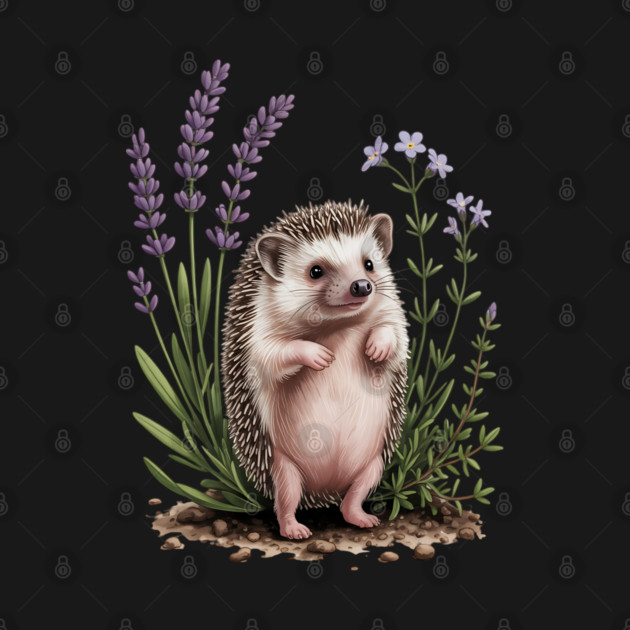 Cute Hedgehog with Lavender Wildflowers by BirdsnStuff