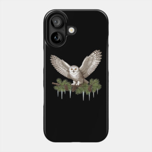 Snowy Owl on Icy Pine Branch Vintage Winter Art Phone Case