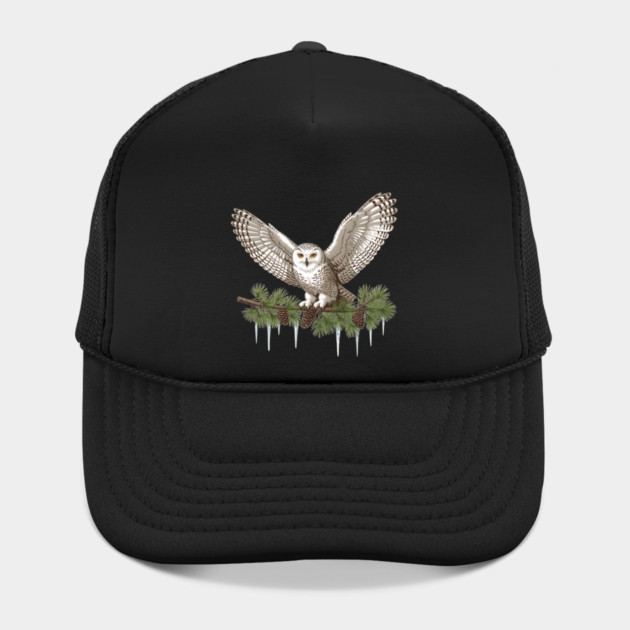 Snowy Owl on Icy Pine Branch Vintage Winter Art by BirdsnStuff