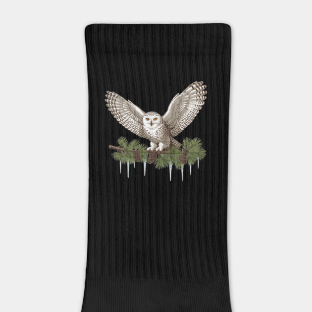 Snowy Owl on Icy Pine Branch Vintage Winter Art by BirdsnStuff