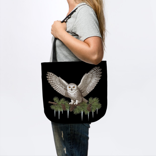 Snowy Owl on Icy Pine Branch Vintage Winter Art by BirdsnStuff