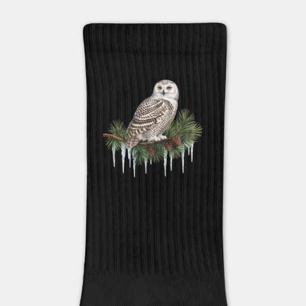 Snowy Owl on Icy Pine Branch Vintage Winter Art by BirdsnStuff