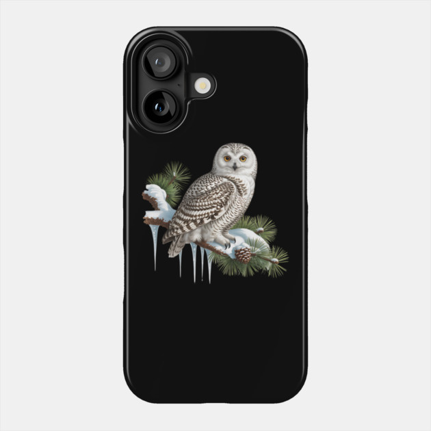 Snowy Owl on Icy Pine Branch Vintage Winter Art Phone Case by BirdsnStuff