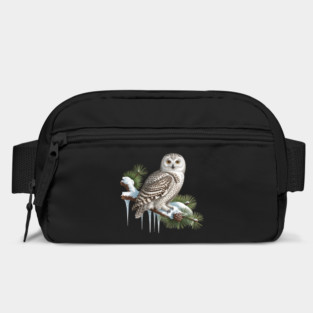 Snowy Owl on Icy Pine Branch Vintage Winter Art Bag