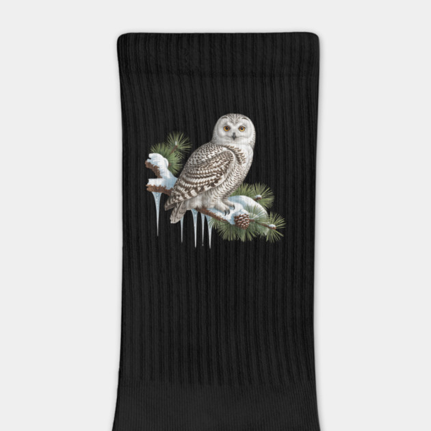 Snowy Owl on Icy Pine Branch Vintage Winter Art by BirdsnStuff