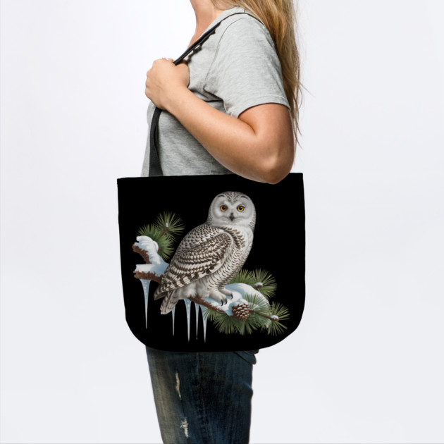 Snowy Owl on Icy Pine Branch Vintage Winter Art by BirdsnStuff