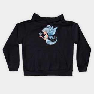 Winter Fairy with Snowflake and Sparkling Blue Wings Kids Hoodie