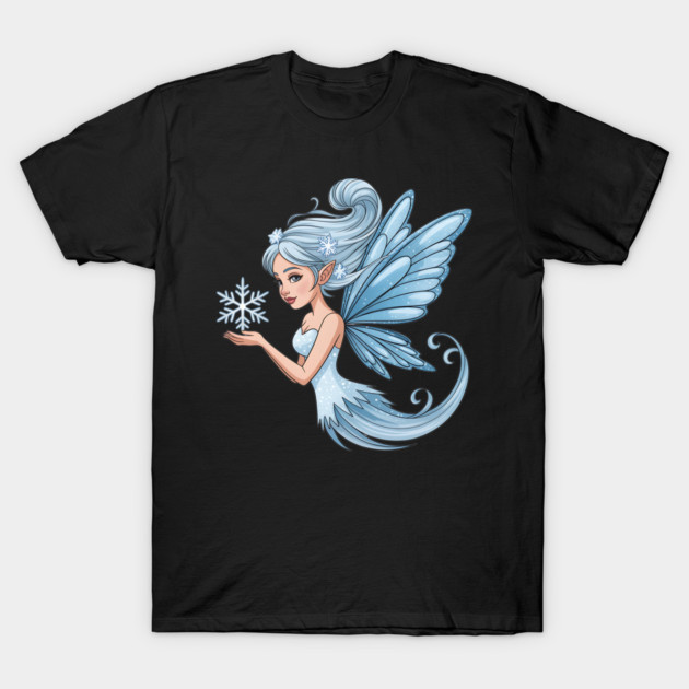 Winter Fairy with Snowflake and Sparkling Blue Wings T-Shirt by BirdsnStuff