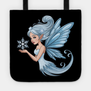 Winter Fairy with Snowflake and Sparkling Blue Wings Tote