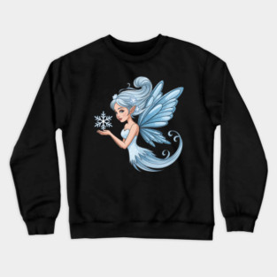 Winter Fairy with Snowflake and Sparkling Blue Wings Crewneck Sweatshirt