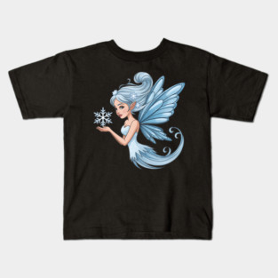 Winter Fairy with Snowflake and Sparkling Blue Wings Kids T-Shirt