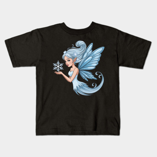 Winter Fairy with Snowflake and Sparkling Blue Wings Kids T-Shirt by BirdsnStuff