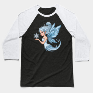 Winter Fairy with Snowflake and Sparkling Blue Wings Baseball T-Shirt