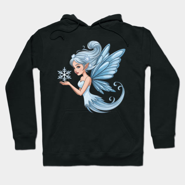 Winter Fairy with Snowflake and Sparkling Blue Wings Hoodie by BirdsnStuff
