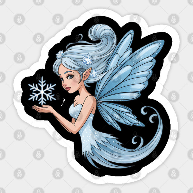 Winter Fairy with Snowflake and Sparkling Blue Wings Sticker by BirdsnStuff
