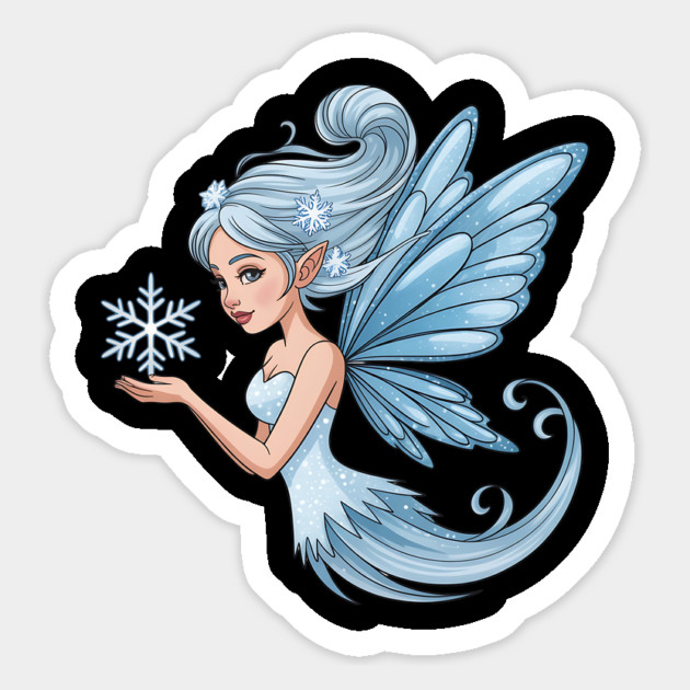 Winter Fairy with Snowflake and Sparkling Blue Wings Magnet by BirdsnStuff