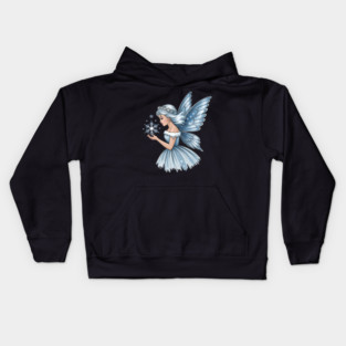 Winter Fairy with Snowflake and Sparkling Blue Wings Kids Hoodie