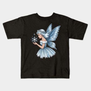 Winter Fairy with Snowflake and Sparkling Blue Wings Kids T-Shirt