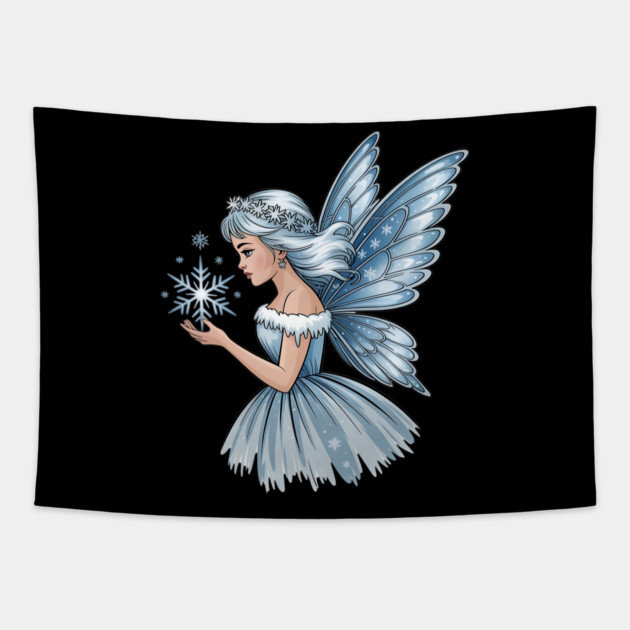 Winter Fairy with Snowflake and Sparkling Blue Wings Tapestry by BirdsnStuff