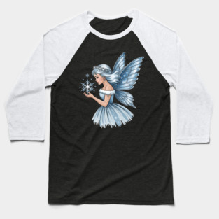 Winter Fairy with Snowflake and Sparkling Blue Wings Baseball T-Shirt
