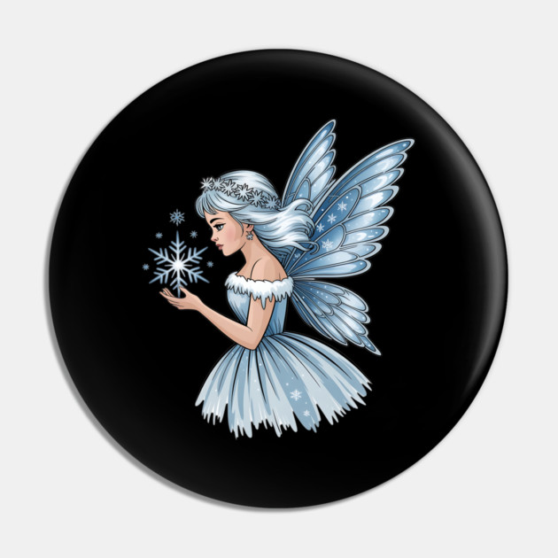 Winter Fairy with Snowflake and Sparkling Blue Wings Pin by BirdsnStuff