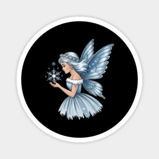 Winter Fairy with Snowflake and Sparkling Blue Wings Magnet