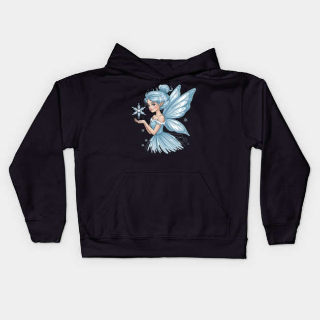 Winter Fairy with Snowflake and Sparkling Blue Wings Kids Hoodie by BirdsnStuff