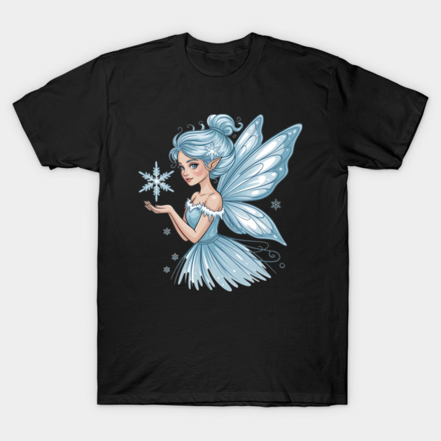 Winter Fairy with Snowflake and Sparkling Blue Wings T-Shirt by BirdsnStuff