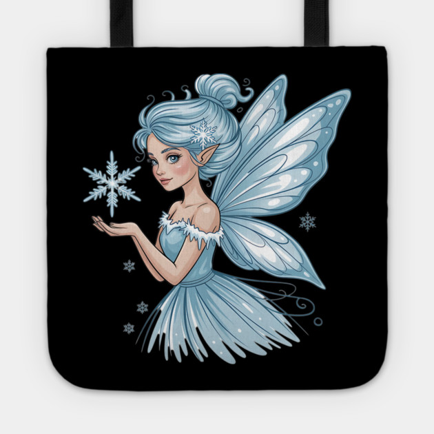 Winter Fairy with Snowflake and Sparkling Blue Wings Tote by BirdsnStuff