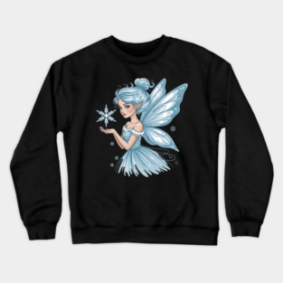 Winter Fairy with Snowflake and Sparkling Blue Wings Crewneck Sweatshirt