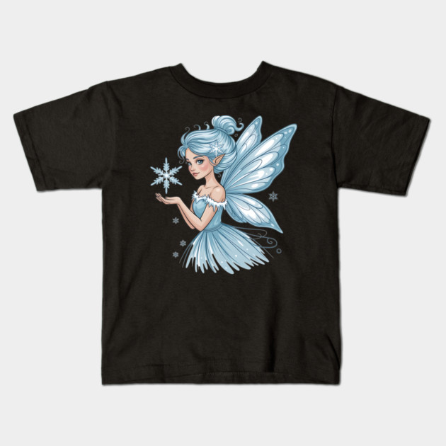 Winter Fairy with Snowflake and Sparkling Blue Wings Kids T-Shirt by BirdsnStuff