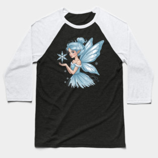 Winter Fairy with Snowflake and Sparkling Blue Wings Baseball T-Shirt
