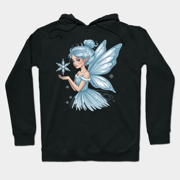 Winter Fairy with Snowflake and Sparkling Blue Wings Hoodie by BirdsnStuff
