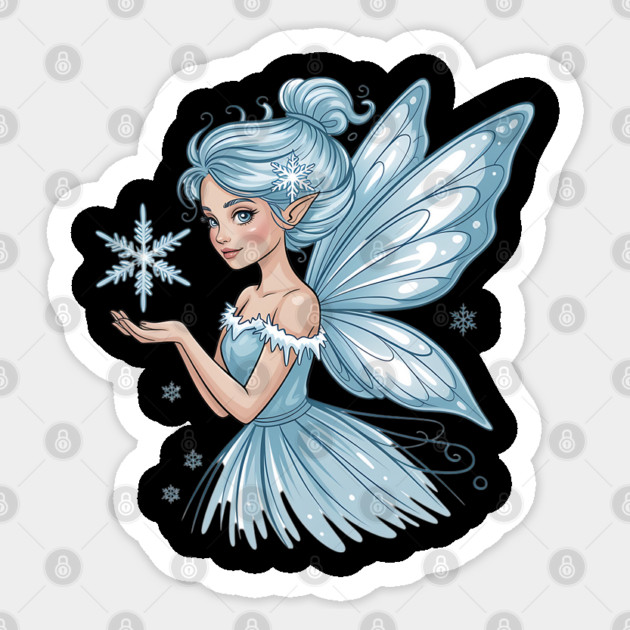 Winter Fairy with Snowflake and Sparkling Blue Wings Sticker by BirdsnStuff